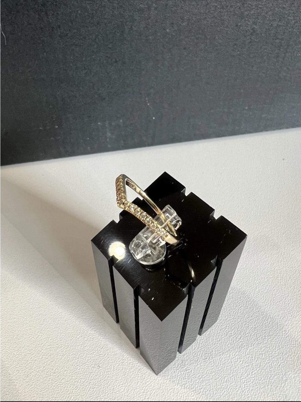 10K Elegant Yellow Gold Diamond Ring w/ Chevron Design